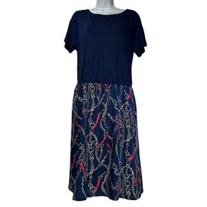 Lascana X Venus Navy Blue Nautical Sailing Chain Print Dress Size XL